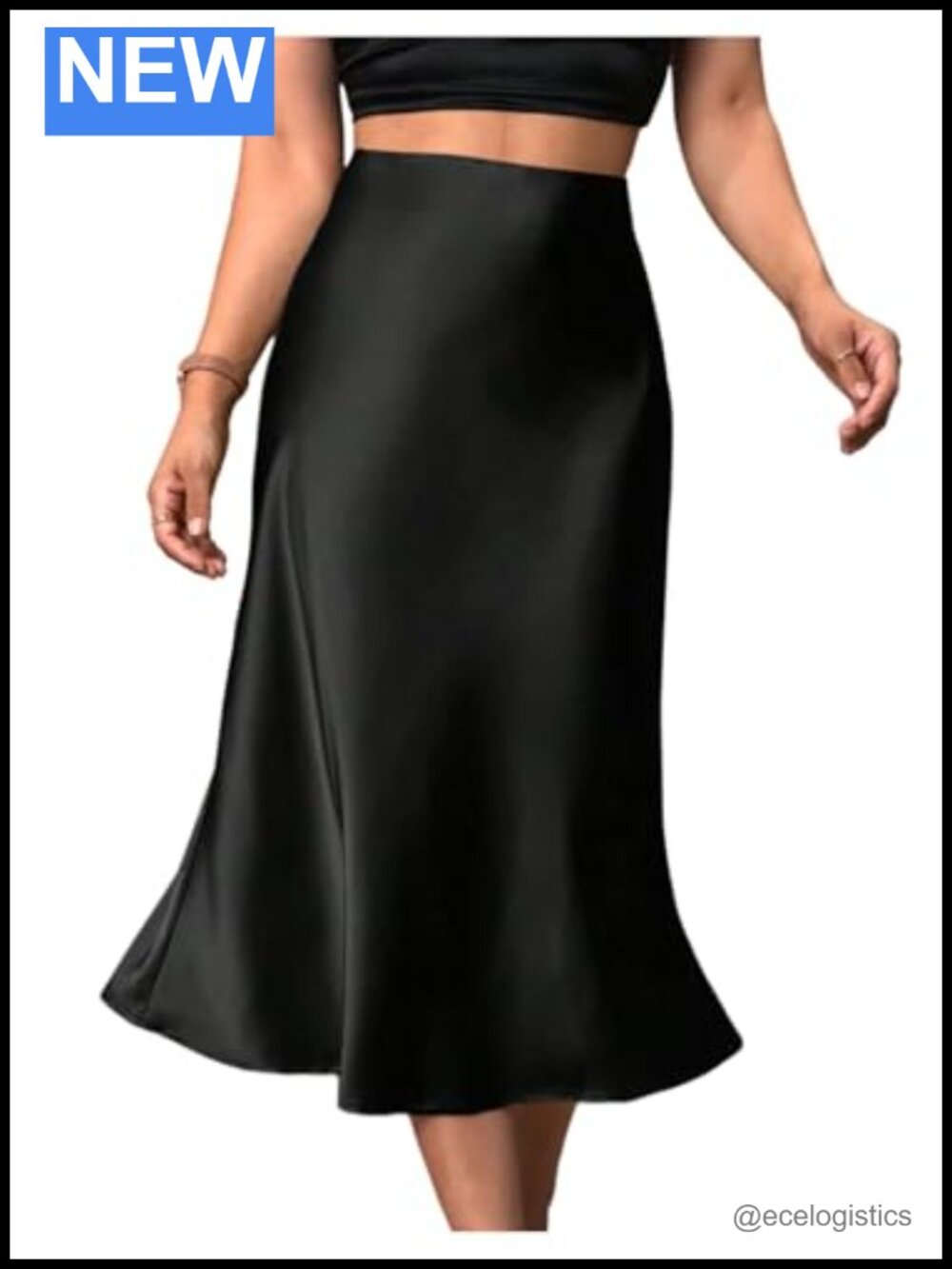 Plus Size Satin Midi Skirt High Waisted